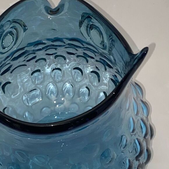 Blue Murano Hand Blown Thumbprint Art Glass Great Horned Glass Owl Vase Figurine - Picture 6 of 12